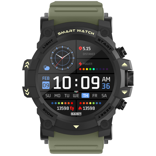 Saiet Smartwatch IP68 Rugged STW02 Nero/Verde Warrior