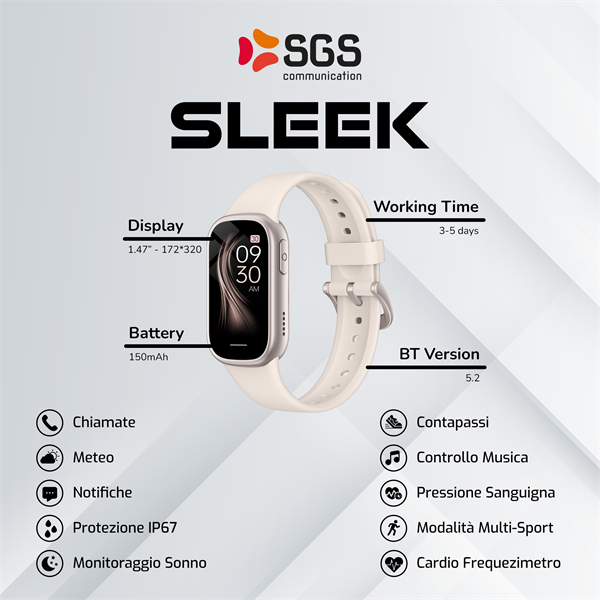 Smartwatch 18mm SGS Sleek con Funzione Telefono - Beige
