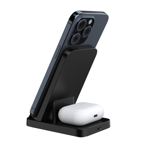 Base Di Ricarica Wireless 2 In 1 Phone|Earbuds - Black