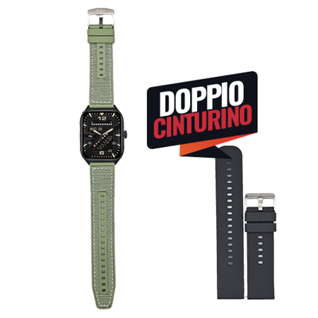 Smartwatch SGS Square LINK Doppio Cinturino Nylon Green + BK